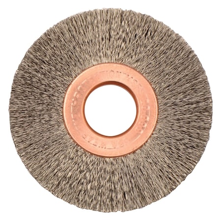 Weiler 2" Dia Crimped Wire Wheel, .006" Steel Fill, 1/2" Arbor Hole 15433